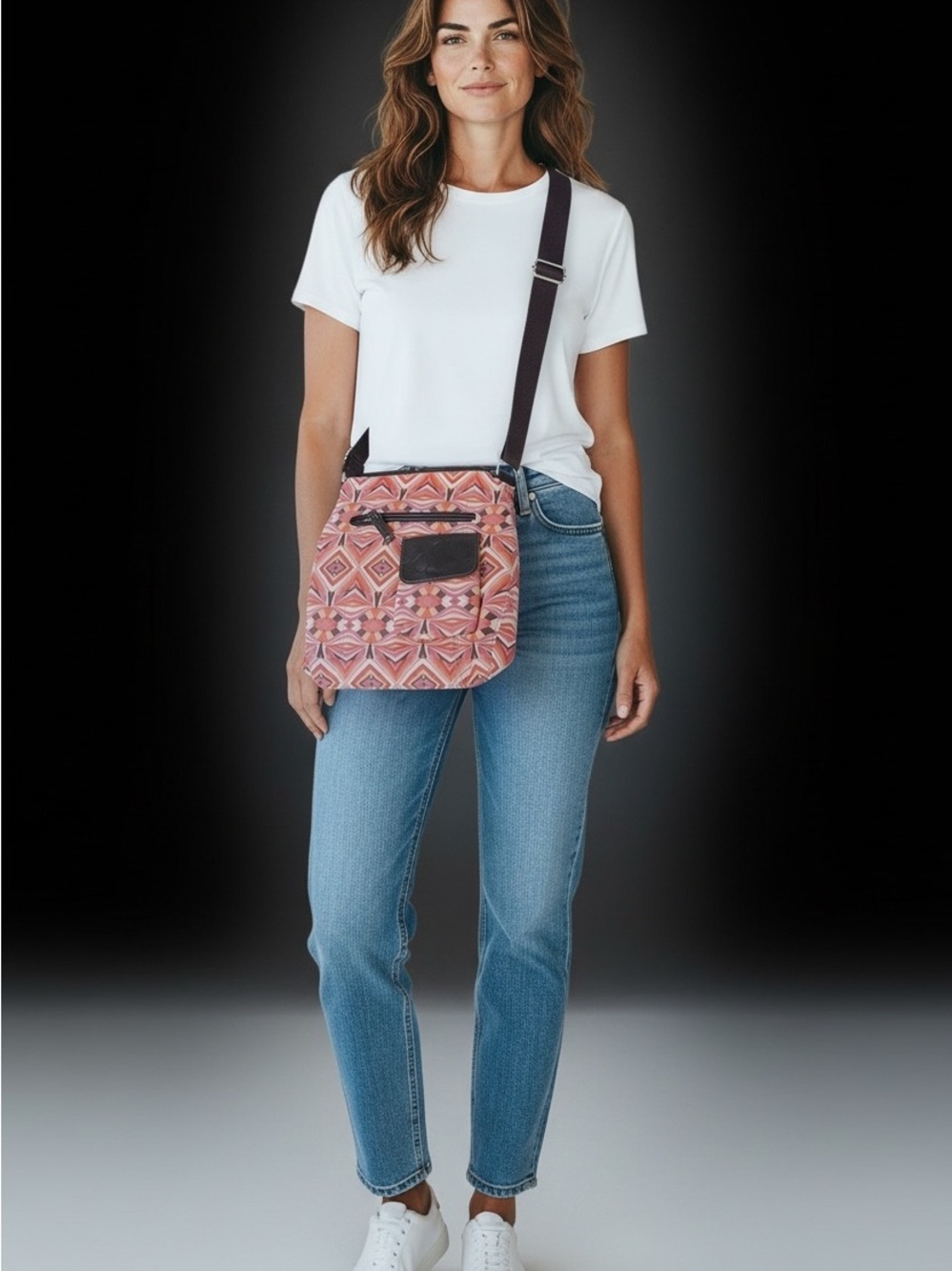 Nine & Co. Pink Geometric Crossbody with Dark Strap